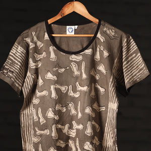 Brown - Bindaas Natural Dyed Art Block Print Women Round Neck T-shirt in Cotton