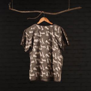 Brown - Bindaas Natural Dyed Art Block Print Women Round Neck T-shirt in Cotton