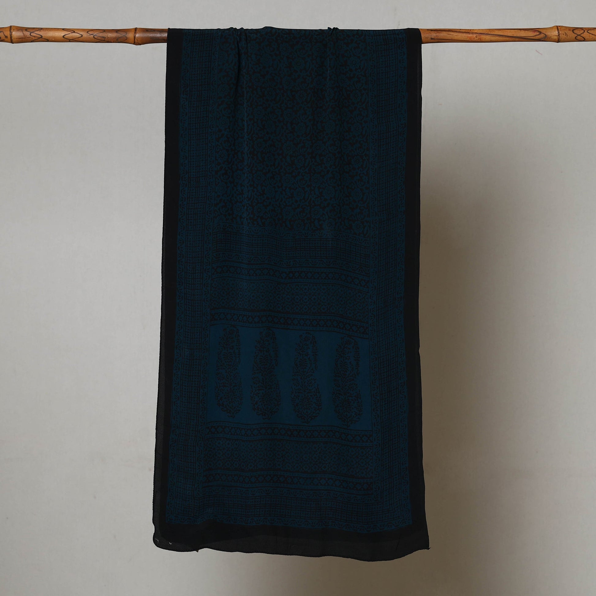 Blue - Bagh Hand Block Printed Crepe Silk Stole