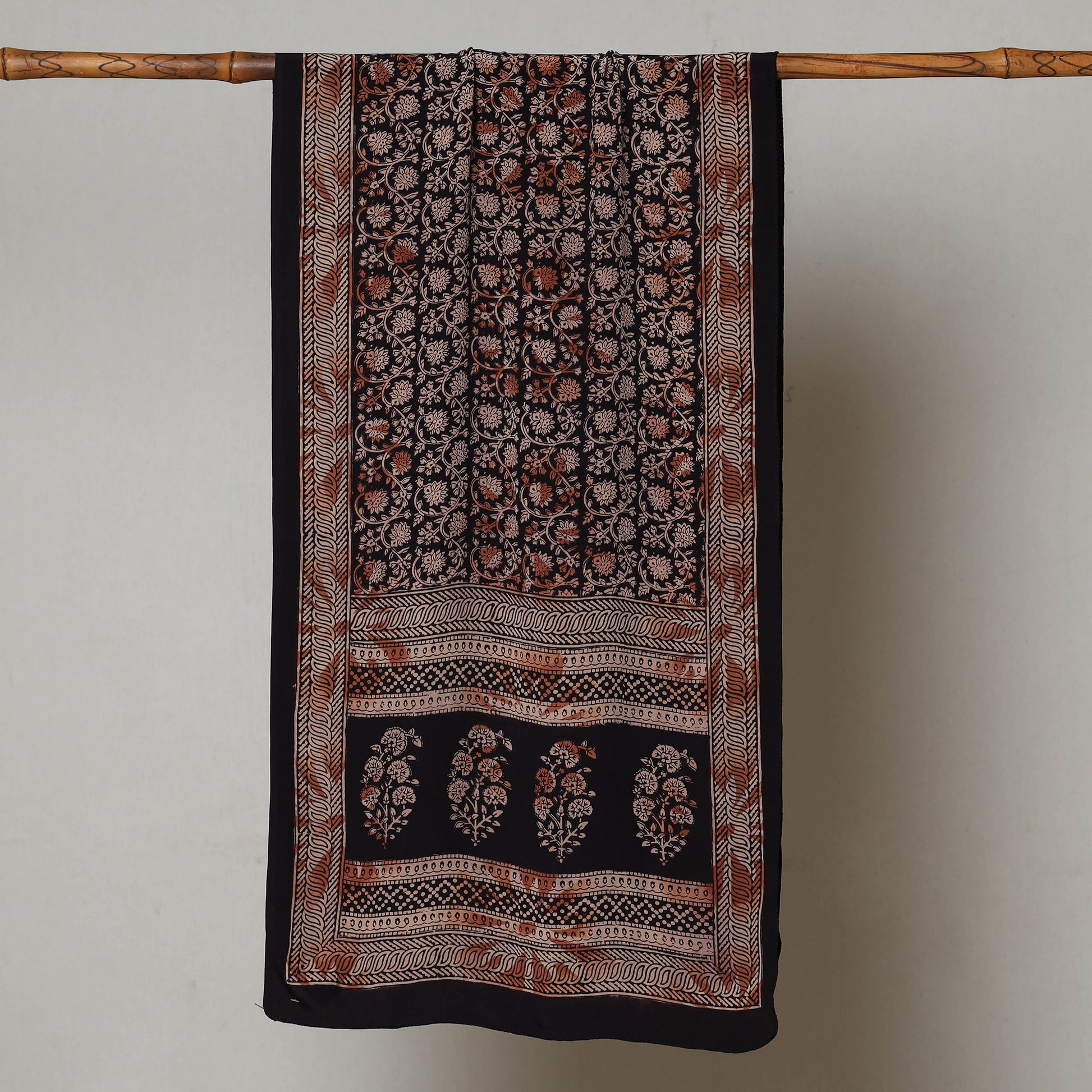 Black - Bagh Hand Block Printed Crepe Silk Stole