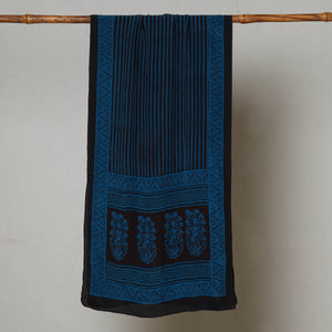Blue - Bagh Hand Block Printed Crepe Silk Stole
