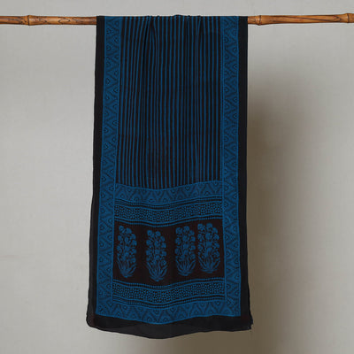 Blue - Bagh Hand Block Printed Crepe Silk Stole