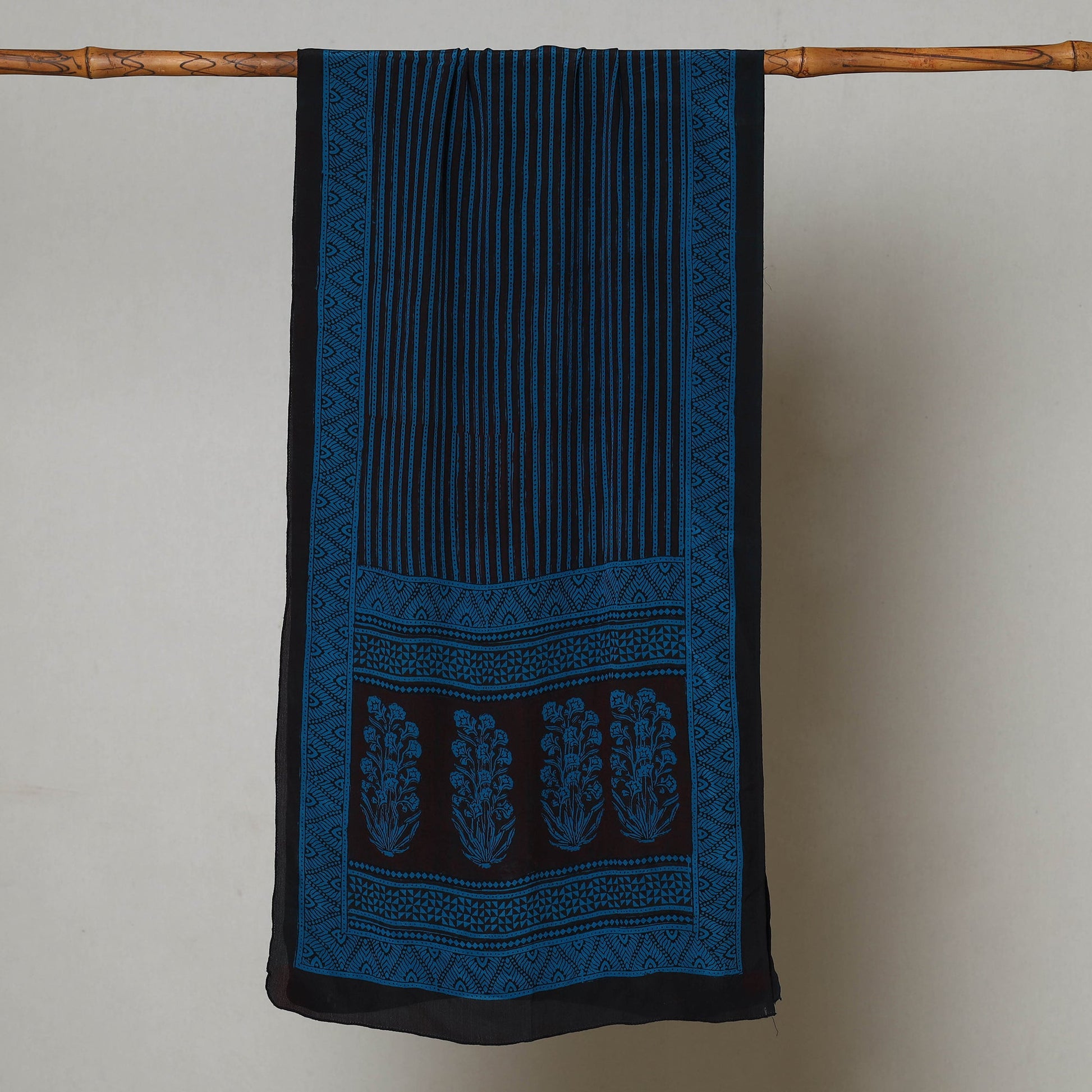 Blue - Bagh Hand Block Printed Crepe Silk Stole