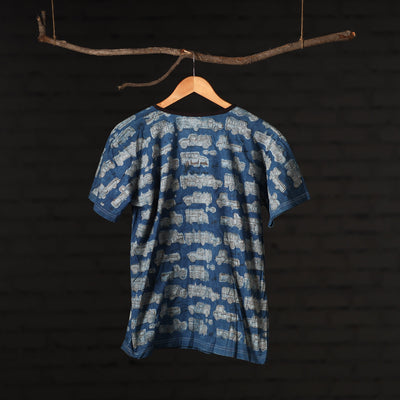 Blue - Bindaas Natural Dyed Art Block Print Women Round Neck T-shirt in Cotton
