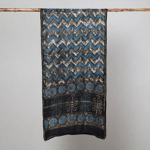 Black - Pipad Block Printed Chanderi Silk Handloom Stole