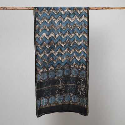 Black - Pipad Block Printed Chanderi Silk Handloom Stole