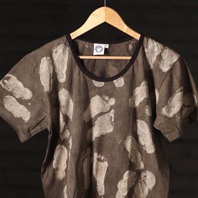 Brown - Bindaas Natural Dyed Art Block Print Women Round Neck T-shirt in Cotton