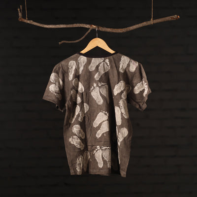 Brown - Bindaas Natural Dyed Art Block Print Women Round Neck T-shirt in Cotton