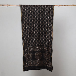 Black - Pipad Block Printed Chanderi Silk Handloom Stole