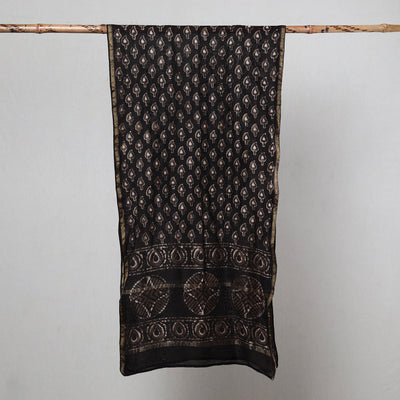 Black - Pipad Block Printed Chanderi Silk Handloom Stole