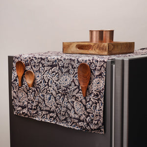 Black - Kalamkari Block Printed Fridge Cover with Handle Cover 05