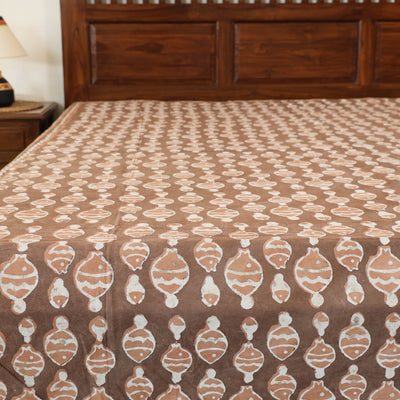 Brown - Block Art Print Cotton Double Bindaas Bed Sheet (110 x 93 in)