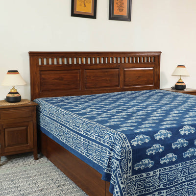 Blue - Block Art Print Cotton Double Bindaas Bed Sheet (110 x 93 in)