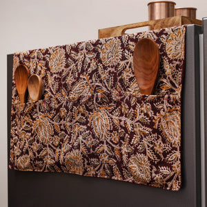Brown - Kalamkari Block Printed Fridge Cover with Handle Cover 08