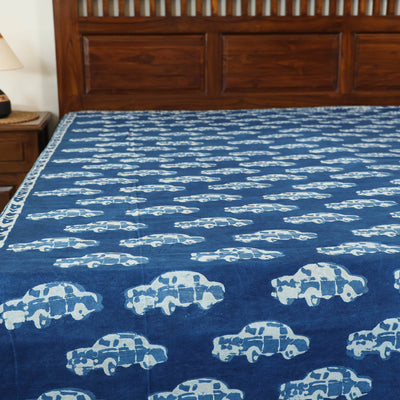 Blue - Block Art Print Cotton Double Bindaas Bed Sheet (110 x 93 in)