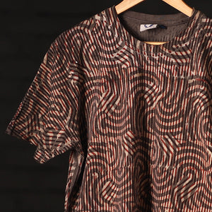 Brown - Bindaas Block Art Printed Cotton Round Neck T-shirt
