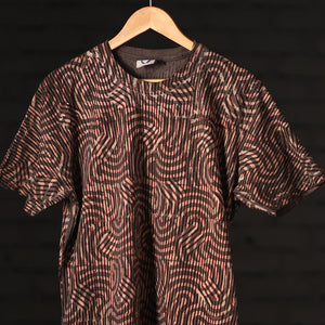 Brown - Bindaas Block Art Printed Cotton Round Neck T-shirt