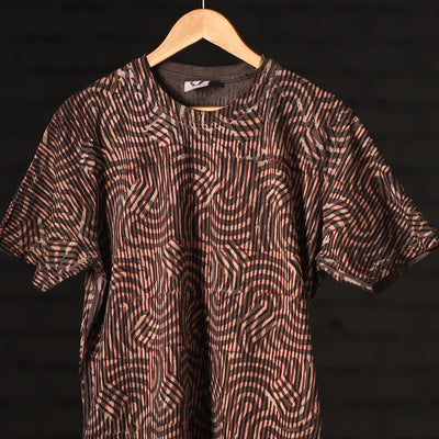 Brown - Bindaas Block Art Printed Cotton Round Neck T-shirt