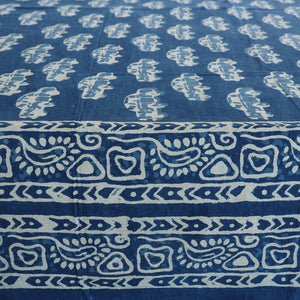Blue - Block Art Print Cotton Double Bindaas Bed Sheet (110 x 93 in)