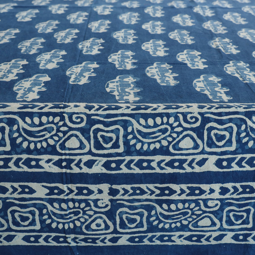 Blue - Block Art Print Cotton Double Bindaas Bed Sheet (110 x 93 in)