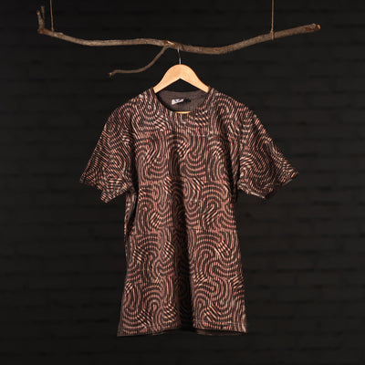 Brown - Bindaas Block Art Printed Cotton Round Neck T-shirt
