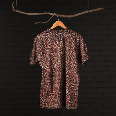Brown - Bindaas Block Art Printed Cotton Round Neck T-shirt