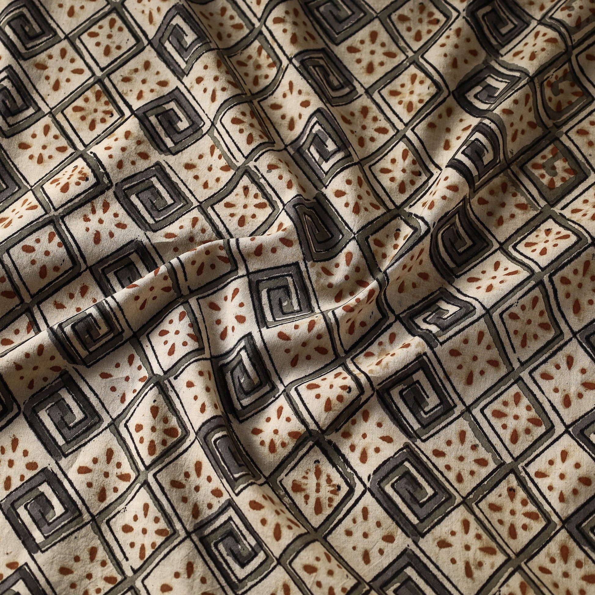 Beige - Kalamkari Block Printed Cotton Fabric