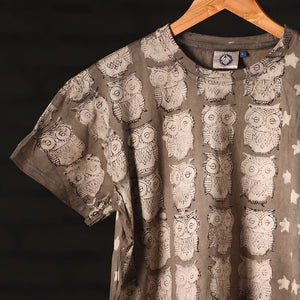 Brown - Bindaas Natural Dyed Art Block Print Round Neck T-shirt in Pure Cotton
