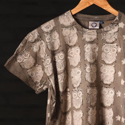 Brown - Bindaas Natural Dyed Art Block Print Round Neck T-shirt in Pure Cotton