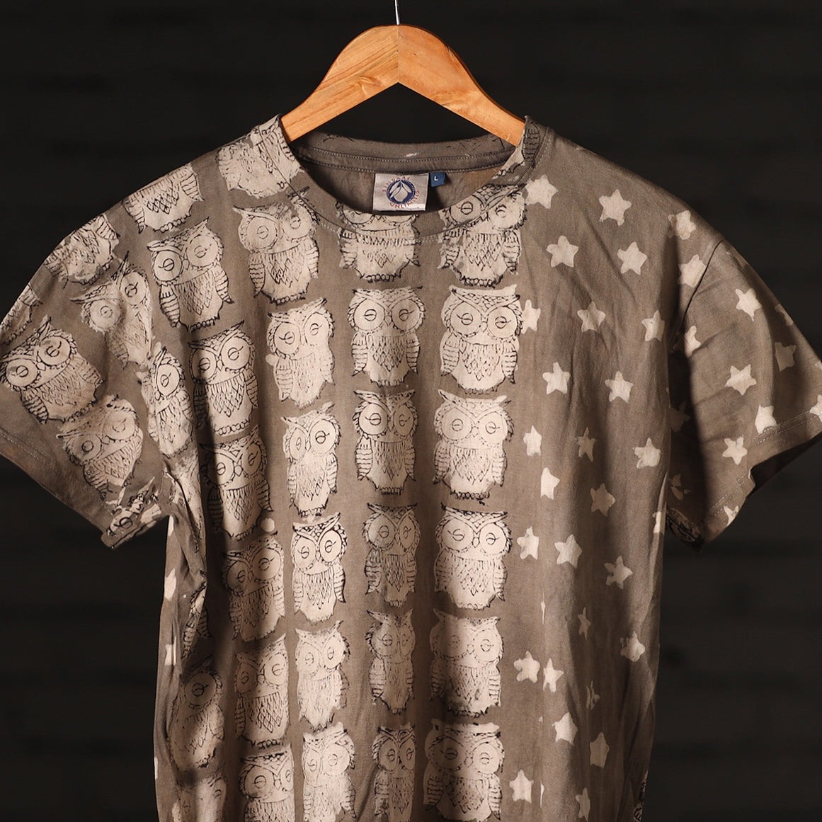 Brown - Bindaas Natural Dyed Art Block Print Round Neck T-shirt in Pure Cotton