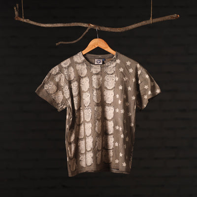 Brown - Bindaas Natural Dyed Art Block Print Round Neck T-shirt in Pure Cotton