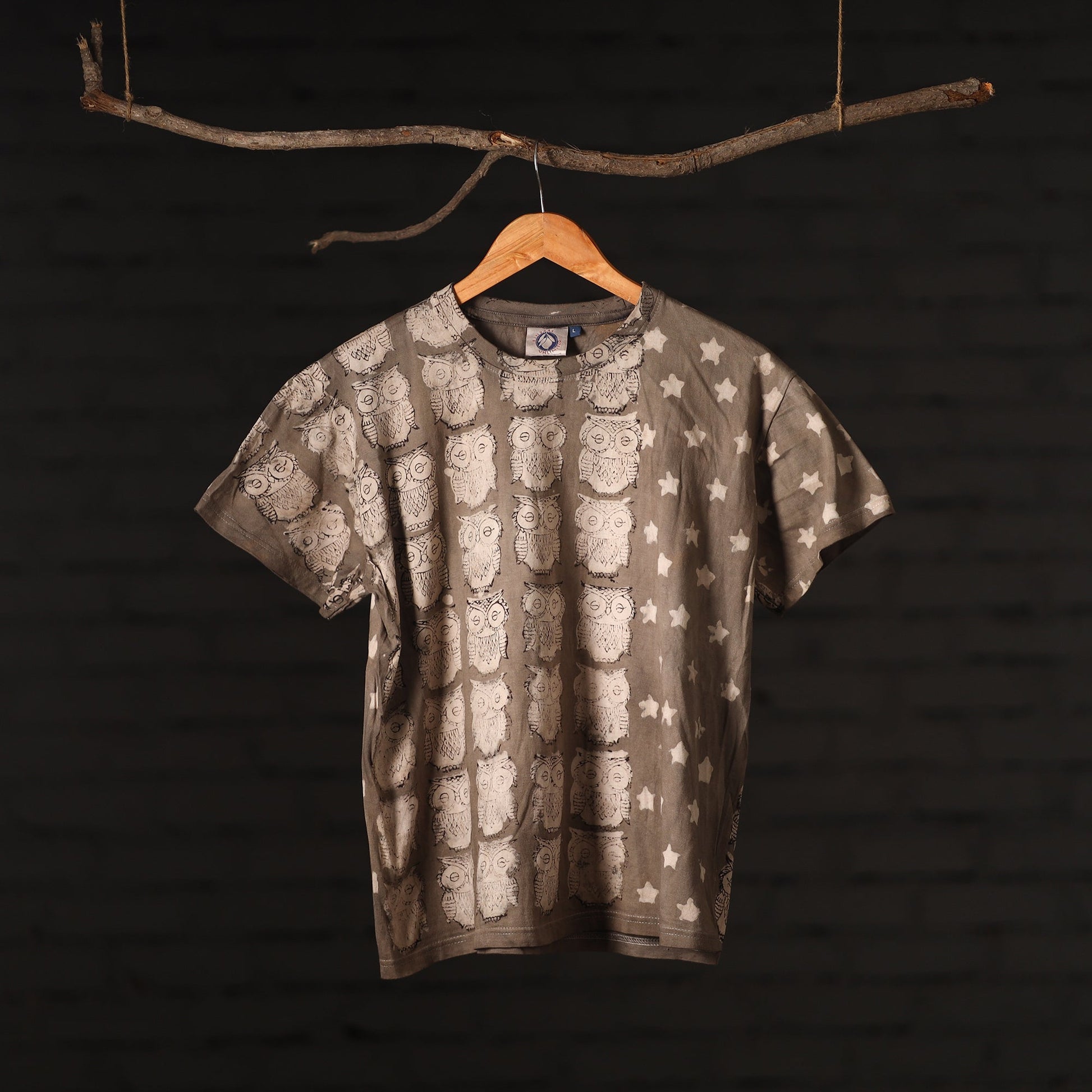 Brown - Bindaas Natural Dyed Art Block Print Round Neck T-shirt in Pure Cotton