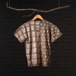 Brown - Bindaas Natural Dyed Art Block Print Round Neck T-shirt in Pure Cotton