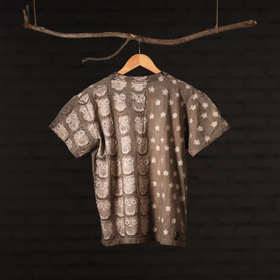 Brown - Bindaas Natural Dyed Art Block Print Round Neck T-shirt in Pure Cotton