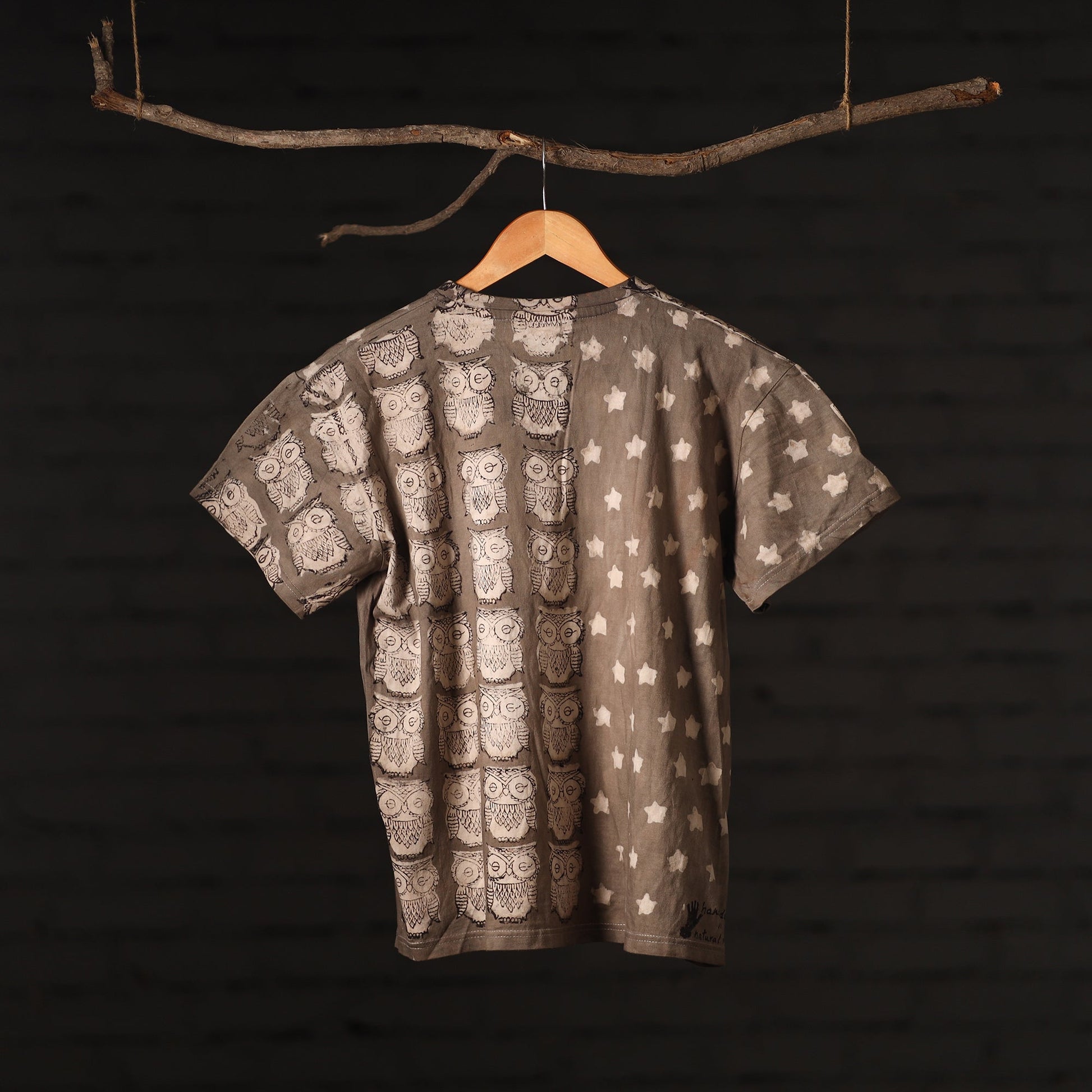 Brown - Bindaas Natural Dyed Art Block Print Round Neck T-shirt in Pure Cotton