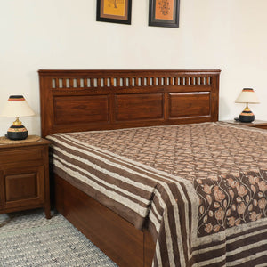 Brown - Block Art Print Cotton Double Bindaas Bed Sheet (110 x 93 in)