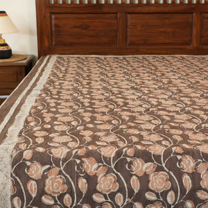 Brown - Block Art Print Cotton Double Bindaas Bed Sheet (110 x 93 in)