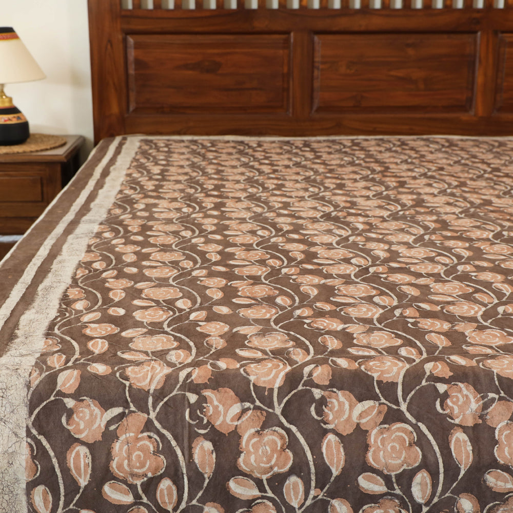Brown - Block Art Print Cotton Double Bindaas Bed Sheet (110 x 93 in)