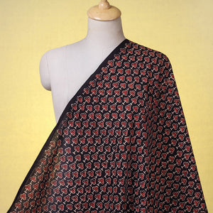 Black - Red Clubs Ajrakh Hand Block Printed Natural Dyed Cotton Fabric