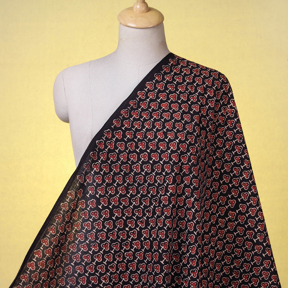 Black - Red Clubs Ajrakh Hand Block Printed Natural Dyed Cotton Fabric