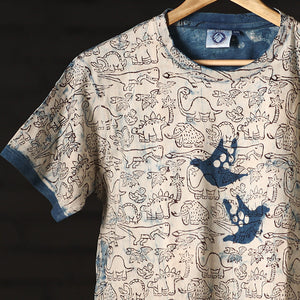 Beige - Bindaas Natural Dyed Art Block Print Round Neck T-shirt in Pure Cotton