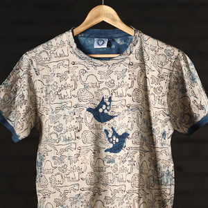 Beige - Bindaas Natural Dyed Art Block Print Round Neck T-shirt in Pure Cotton