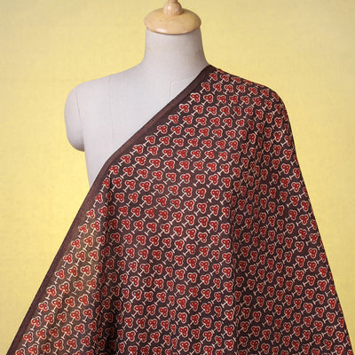 Brown - Red Clover Leaf Booti Ajrakh Hand Block Printed Natural Dyed Cotton Fabric