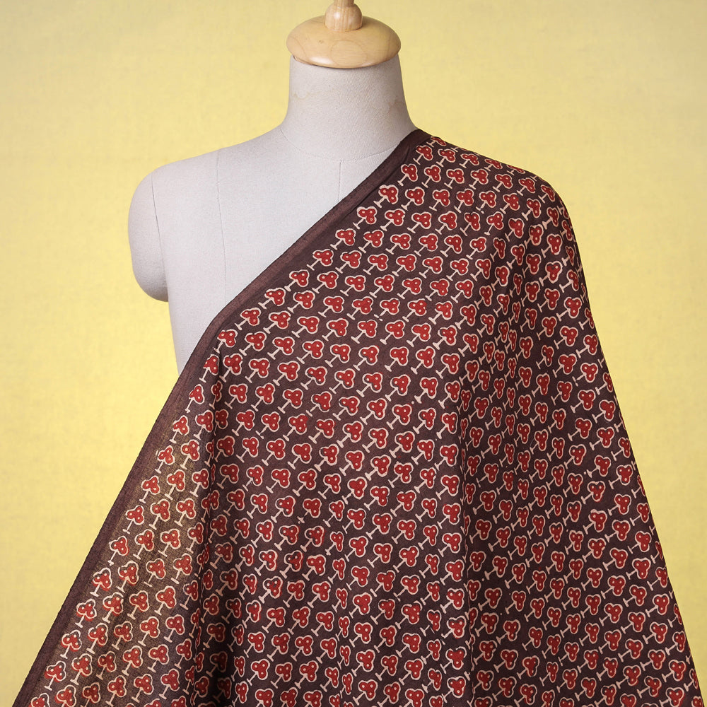 Brown - Red Clover Leaf Booti Ajrakh Hand Block Printed Natural Dyed Cotton Fabric