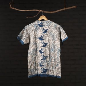 Beige - Bindaas Natural Dyed Art Block Print Round Neck T-shirt in Pure Cotton