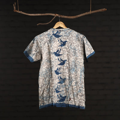 Beige - Bindaas Natural Dyed Art Block Print Round Neck T-shirt in Pure Cotton