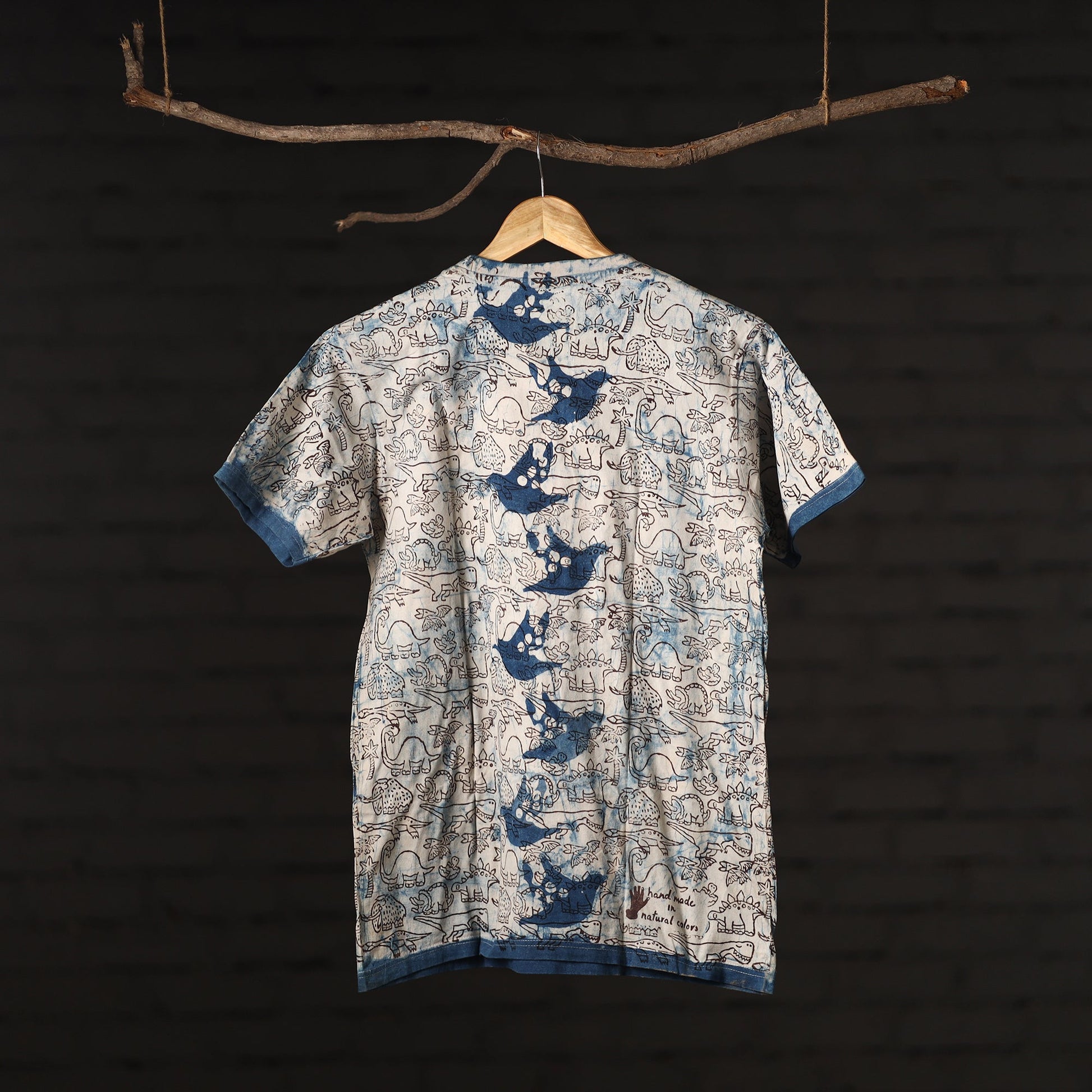 Beige - Bindaas Natural Dyed Art Block Print Round Neck T-shirt in Pure Cotton