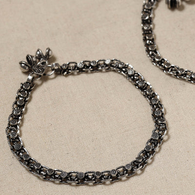 Antique Finish Oxidised German Silver Payal (pair)