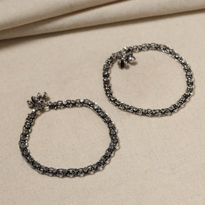 Antique Finish Oxidised German Silver Payal (pair)