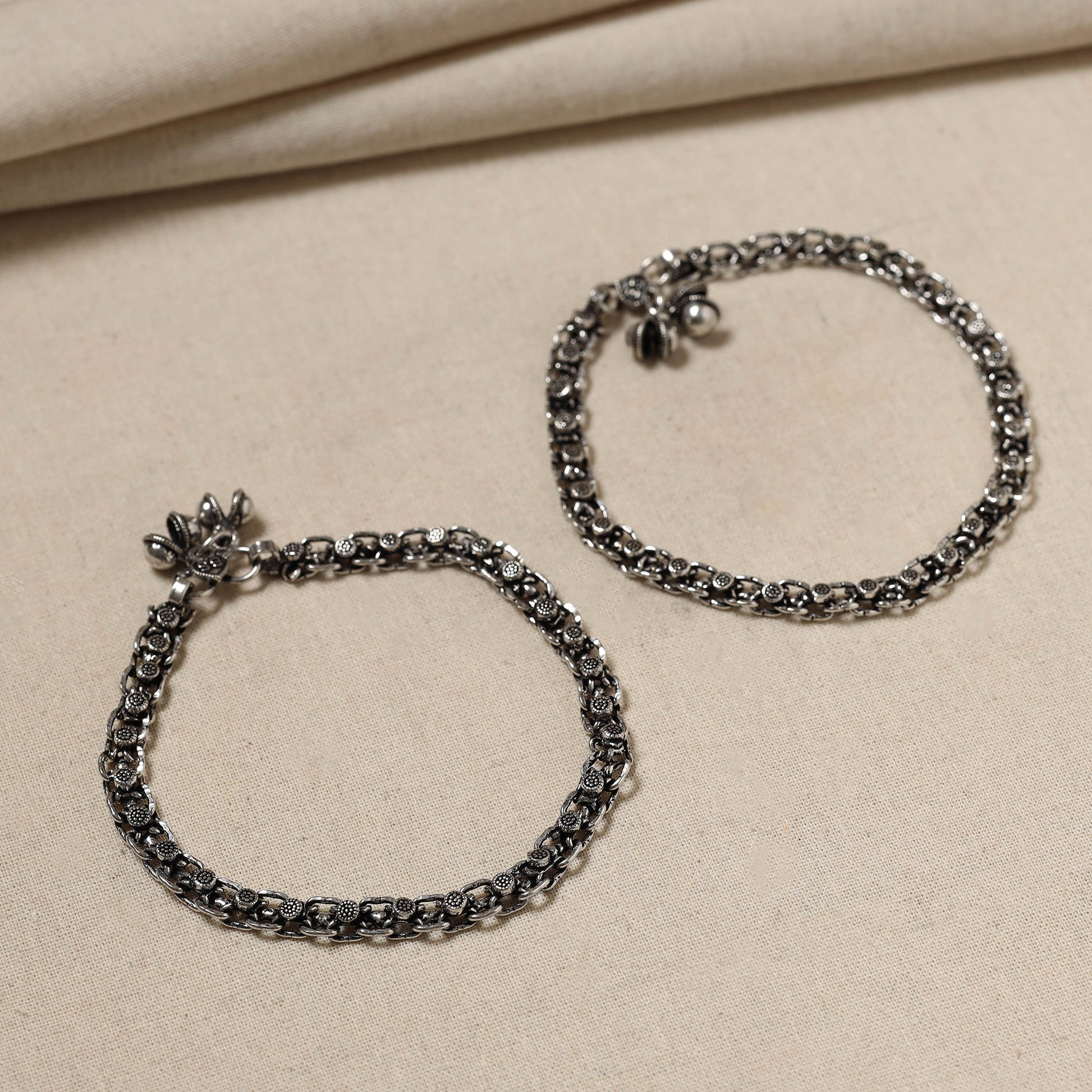 Antique Finish Oxidised German Silver Payal (pair)